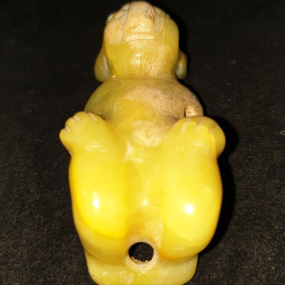 Vintage Hand Carved Genuine Yellow Jade Seated Monk Figurine - Picture 8 of 13